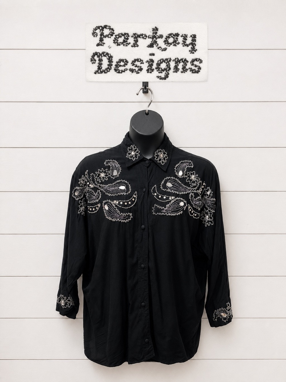 Parkay Designs Cowgirl Inspired Embellished Blouse Black Free Size